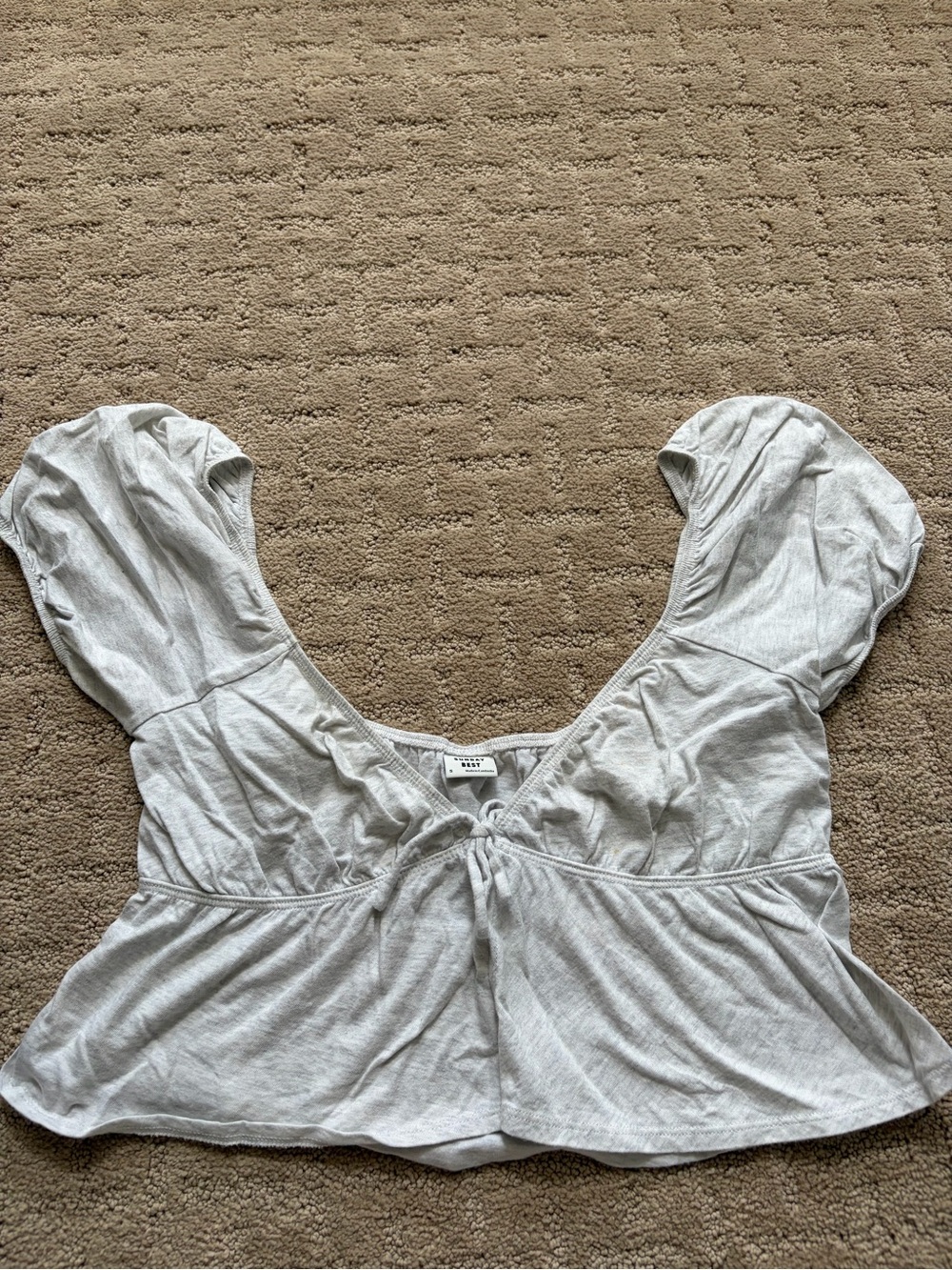 Sunday Best Light Gray Puff-Sleeve Tie-Front Crop Top